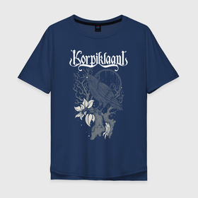 Мужская футболка хлопок Oversize с принтом Korpiklaani ворон в Санкт-Петербурге, 100% хлопок | свободный крой, круглый ворот, “спинка” длиннее передней части | 