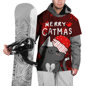 Накидка на куртку 3D с принтом Новогодние снежинк и котик в шапочке в Екатеринбурге, 100% полиэстер |  | Тематика изображения на принте: 