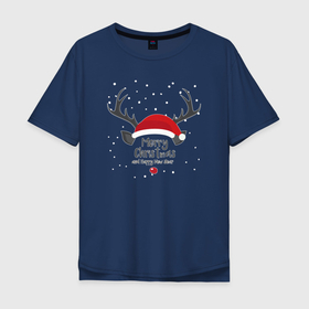 Мужская футболка хлопок Oversize с принтом Merry Christmas and Happy New Year 2023 в Санкт-Петербурге, 100% хлопок | свободный крой, круглый ворот, “спинка” длиннее передней части | 