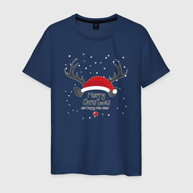 Мужская футболка хлопок с принтом Merry Christmas and Happy New Year 2023 в Екатеринбурге, 100% хлопок | прямой крой, круглый вырез горловины, длина до линии бедер, слегка спущенное плечо. | 