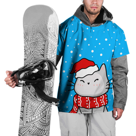 Накидка на куртку 3D с принтом Снегопад   котик в шапочке в Екатеринбурге, 100% полиэстер |  | 