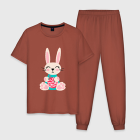 Мужская пижама хлопок с принтом Новогодний кролик с елочным шаром в Новосибирске, 100% хлопок | брюки и футболка прямого кроя, без карманов, на брюках мягкая резинка на поясе и по низу штанин
 | 