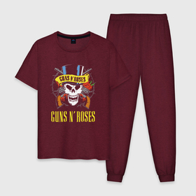 Мужская пижама хлопок с принтом Guns n roses  Skull в Курске, 100% хлопок | брюки и футболка прямого кроя, без карманов, на брюках мягкая резинка на поясе и по низу штанин
 | Тематика изображения на принте: 