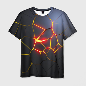 Мужская футболка 3D с принтом Вулканическая активность , 100% полиэфир | прямой крой, круглый вырез горловины, длина до линии бедер | 