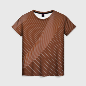 Женская футболка 3D с принтом Абстрактные белые линии на коричневом паттерне в Курске, 100% полиэфир ( синтетическое хлопкоподобное полотно) | прямой крой, круглый вырез горловины, длина до линии бедер | 