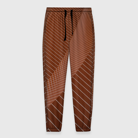 Мужские брюки 3D с принтом Абстрактные белые линии на коричневом паттерне в Курске, 100% полиэстер | манжеты по низу, эластичный пояс регулируется шнурком, по бокам два кармана без застежек, внутренняя часть кармана из мелкой сетки | 