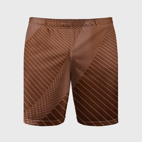 Мужские шорты спортивные с принтом Абстрактные белые линии на коричневом паттерне в Курске,  |  | 