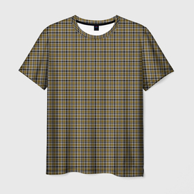 Мужская футболка 3D с принтом Горчичный с серым клетчатый узор , 100% полиэфир | прямой крой, круглый вырез горловины, длина до линии бедер | 