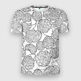 Мужская футболка 3D Slim с принтом Гортензии в Новосибирске, 100% полиэстер с улучшенными характеристиками | приталенный силуэт, круглая горловина, широкие плечи, сужается к линии бедра | 