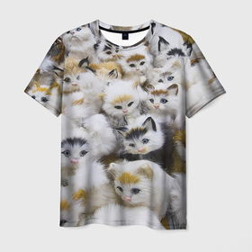 Мужская футболка 3D с принтом Прикольные новогодние котята в Курске, 100% полиэфир | прямой крой, круглый вырез горловины, длина до линии бедер | 
