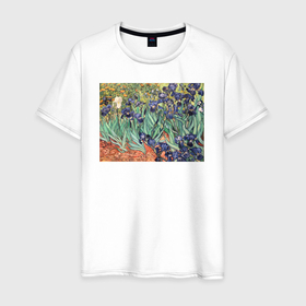 Мужская футболка хлопок с принтом Ирисы Ван Гог в Белгороде, 100% хлопок | прямой крой, круглый вырез горловины, длина до линии бедер, слегка спущенное плечо. | Тематика изображения на принте: 