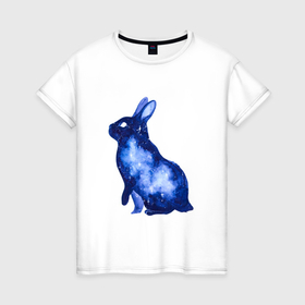 Женская футболка хлопок с принтом Звездный силуэт кролика в Белгороде, 100% хлопок | прямой крой, круглый вырез горловины, длина до линии бедер, слегка спущенное плечо | Тематика изображения на принте: 