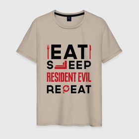 Мужская футболка хлопок с принтом Надпись: eat sleep Resident Evil repeat в Петрозаводске, 100% хлопок | прямой крой, круглый вырез горловины, длина до линии бедер, слегка спущенное плечо. | 