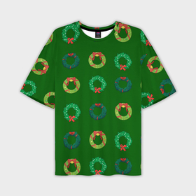 Мужская футболка oversize 3D с принтом Зеленые рождественские венки омелы в Курске,  |  | Тематика изображения на принте: 