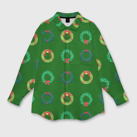 Мужская рубашка oversize 3D с принтом Зеленые рождественские венки омелы ,  |  | 