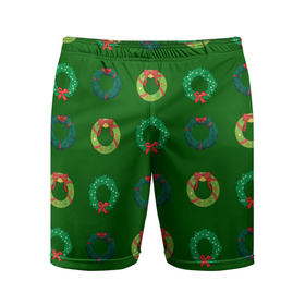Мужские шорты спортивные с принтом Зеленые рождественские венки омелы в Кировске,  |  | 