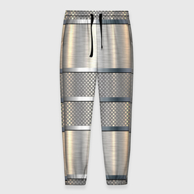Мужские брюки 3D с принтом металлические полосы   текстура алюминия в Кировске, 100% полиэстер | манжеты по низу, эластичный пояс регулируется шнурком, по бокам два кармана без застежек, внутренняя часть кармана из мелкой сетки | 