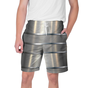 Мужские шорты 3D с принтом металлические полосы   текстура алюминия в Петрозаводске,  полиэстер 100% | прямой крой, два кармана без застежек по бокам. Мягкая трикотажная резинка на поясе, внутри которой широкие завязки. Длина чуть выше колен | 