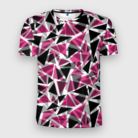 Мужская футболка 3D Slim с принтом Геометрический абстрактный узор в вишнево серых и черных тонах в Петрозаводске, 100% полиэстер с улучшенными характеристиками | приталенный силуэт, круглая горловина, широкие плечи, сужается к линии бедра | 