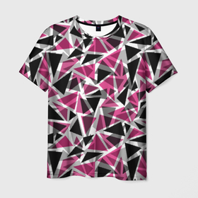 Мужская футболка 3D с принтом Геометрический абстрактный узор в вишнево серых и черных тонах в Санкт-Петербурге, 100% полиэфир | прямой крой, круглый вырез горловины, длина до линии бедер | Тематика изображения на принте: 