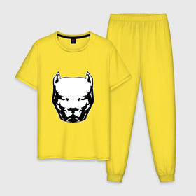 Мужская пижама хлопок с принтом Pitbull Terrier Black and White в Тюмени, 100% хлопок | брюки и футболка прямого кроя, без карманов, на брюках мягкая резинка на поясе и по низу штанин
 | 
