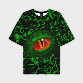 Мужская футболка oversize 3D с принтом Глаз зеленого дракона в Новосибирске,  |  | 