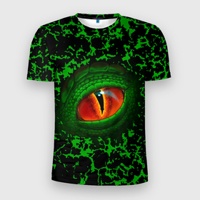 Мужская футболка 3D Slim с принтом Глаз зеленого дракона , 100% полиэстер с улучшенными характеристиками | приталенный силуэт, круглая горловина, широкие плечи, сужается к линии бедра | 