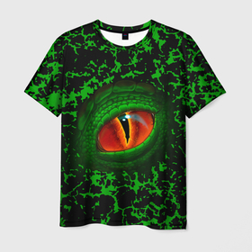 Мужская футболка 3D с принтом Глаз зеленого дракона в Новосибирске, 100% полиэфир | прямой крой, круглый вырез горловины, длина до линии бедер | 