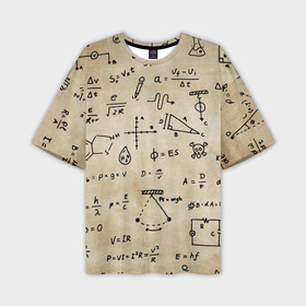 Мужская футболка oversize 3D с принтом Научные формулы на старой бумаге в Екатеринбурге,  |  | Тематика изображения на принте: 