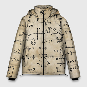 Мужская зимняя куртка 3D с принтом Научные формулы на старой бумаге в Тюмени, верх — 100% полиэстер; подкладка — 100% полиэстер; утеплитель — 100% полиэстер | длина ниже бедра, свободный силуэт Оверсайз. Есть воротник-стойка, отстегивающийся капюшон и ветрозащитная планка. 

Боковые карманы с листочкой на кнопках и внутренний карман на молнии. | Тематика изображения на принте: 