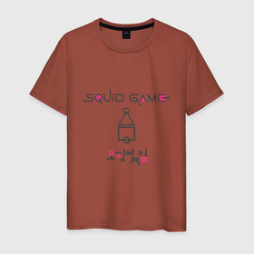 Мужская футболка хлопок с принтом Squid game style в Белгороде, 100% хлопок | прямой крой, круглый вырез горловины, длина до линии бедер, слегка спущенное плечо. | 