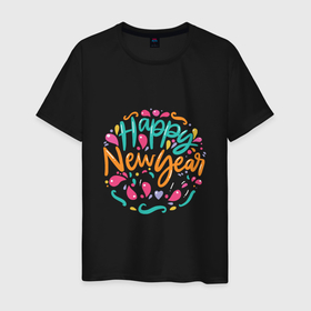 Мужская футболка хлопок с принтом Счастливый новый год в Санкт-Петербурге, 100% хлопок | прямой крой, круглый вырез горловины, длина до линии бедер, слегка спущенное плечо. | 