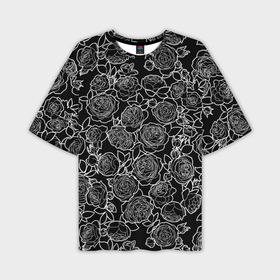 Мужская футболка OVERSIZE 3D с принтом Чайная роза: Черно белыи принт в Петрозаводске,  |  | Тематика изображения на принте: 