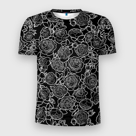 Мужская футболка 3D Slim с принтом Чайная роза: Черно белыи принт в Петрозаводске, 100% полиэстер с улучшенными характеристиками | приталенный силуэт, круглая горловина, широкие плечи, сужается к линии бедра | 