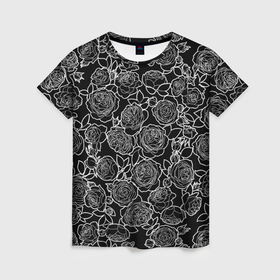 Женская футболка 3D с принтом Чайная роза: Черно белыи принт в Петрозаводске, 100% полиэфир ( синтетическое хлопкоподобное полотно) | прямой крой, круглый вырез горловины, длина до линии бедер | 