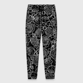 Мужские брюки 3D с принтом Чайная роза: Черно белыи принт в Петрозаводске, 100% полиэстер | манжеты по низу, эластичный пояс регулируется шнурком, по бокам два кармана без застежек, внутренняя часть кармана из мелкой сетки | 