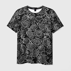 Мужская футболка 3D с принтом Чайная роза: Черно белыи принт в Петрозаводске, 100% полиэфир | прямой крой, круглый вырез горловины, длина до линии бедер | Тематика изображения на принте: 