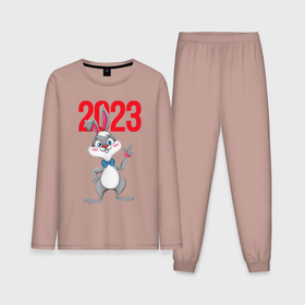 Мужская пижама хлопок (с лонгсливом) с принтом Заяц  2023 в Курске,  |  | 
