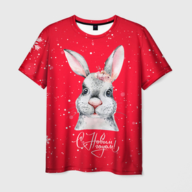 Мужская футболка 3D с принтом Кролик 2023   с новым годом в Кировске, 100% полиэфир | прямой крой, круглый вырез горловины, длина до линии бедер | 
