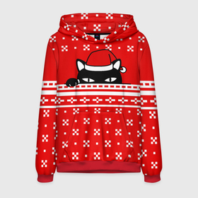 Мужская толстовка 3D с принтом Выглядывающий котик   красный свитер в Тюмени, 100% полиэстер | двухслойный капюшон со шнурком для регулировки, мягкие манжеты на рукавах и по низу толстовки, спереди карман-кенгуру с мягким внутренним слоем. | 