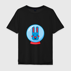 Мужская футболка хлопок Oversize с принтом Снежный шар с зайцем в Курске, 100% хлопок | свободный крой, круглый ворот, “спинка” длиннее передней части | Тематика изображения на принте: 