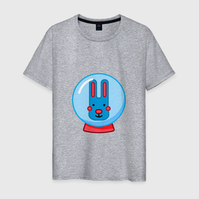 Мужская футболка хлопок с принтом Снежный шар с зайцем в Петрозаводске, 100% хлопок | прямой крой, круглый вырез горловины, длина до линии бедер, слегка спущенное плечо. | 