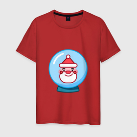 Мужская футболка хлопок с принтом Снежный шар с головой Деда Мороза в Петрозаводске, 100% хлопок | прямой крой, круглый вырез горловины, длина до линии бедер, слегка спущенное плечо. | 
