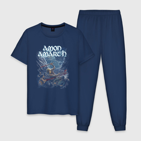 Мужская пижама хлопок с принтом Amon Amarth Viking battle , 100% хлопок | брюки и футболка прямого кроя, без карманов, на брюках мягкая резинка на поясе и по низу штанин
 | Тематика изображения на принте: 