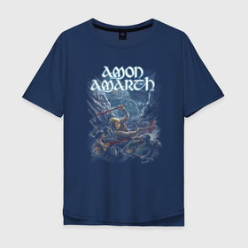 Мужская футболка хлопок Oversize с принтом Amon Amarth Viking battle в Белгороде, 100% хлопок | свободный крой, круглый ворот, “спинка” длиннее передней части | 