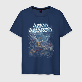Мужская футболка хлопок с принтом Amon Amarth Viking battle в Екатеринбурге, 100% хлопок | прямой крой, круглый вырез горловины, длина до линии бедер, слегка спущенное плечо. | 