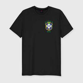 Мужская футболка хлопок Slim с принтом Сборная Бразилии в Новосибирске, 92% хлопок, 8% лайкра | приталенный силуэт, круглый вырез ворота, длина до линии бедра, короткий рукав | 