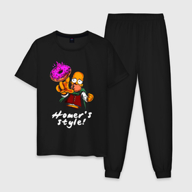 Мужская пижама хлопок с принтом Гомер Симпсон тянется за пончиком , 100% хлопок | брюки и футболка прямого кроя, без карманов, на брюках мягкая резинка на поясе и по низу штанин
 | 