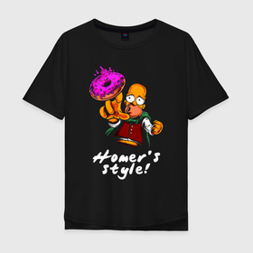 Мужская футболка хлопок Oversize с принтом Гомер Симпсон тянется за пончиком , 100% хлопок | свободный крой, круглый ворот, “спинка” длиннее передней части | Тематика изображения на принте: 