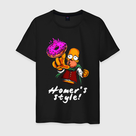Мужская футболка хлопок с принтом Гомер Симпсон тянется за пончиком в Курске, 100% хлопок | прямой крой, круглый вырез горловины, длина до линии бедер, слегка спущенное плечо. | 